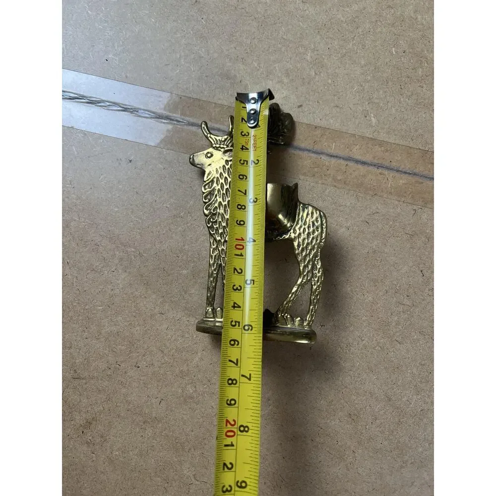 Brass Deer Reindeer Taper Candlestick Holder Small Gold Polished Metal Decor